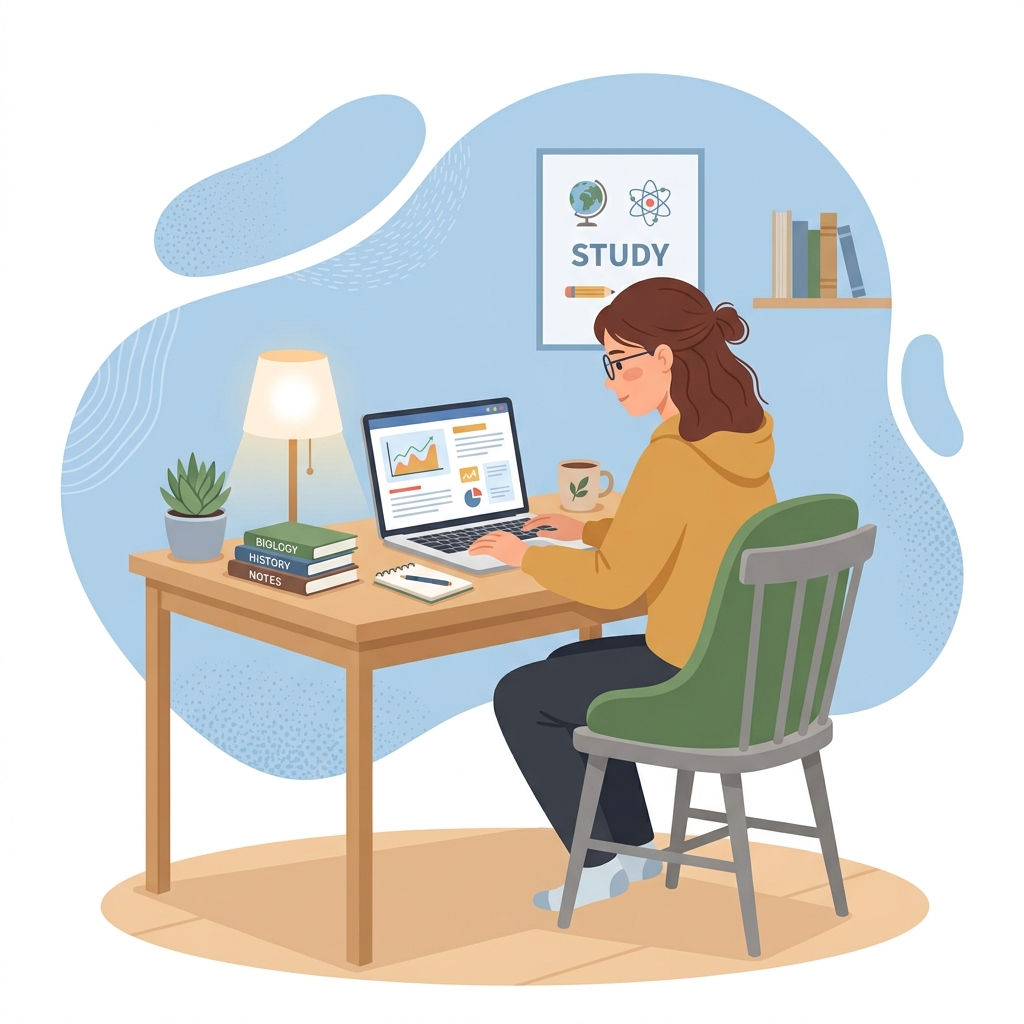 Girl working on a laptop illustration